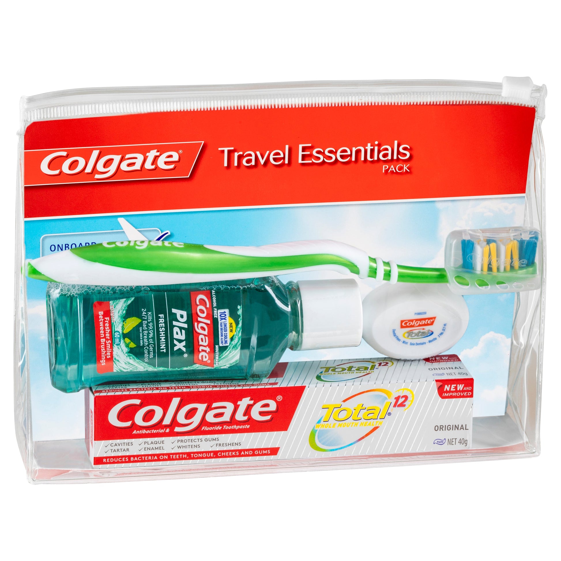 Colgate Travel Essentials Toothbrush, Toothpaste, Mouthwash, Floss & travel bag Pack - Cutprice Online