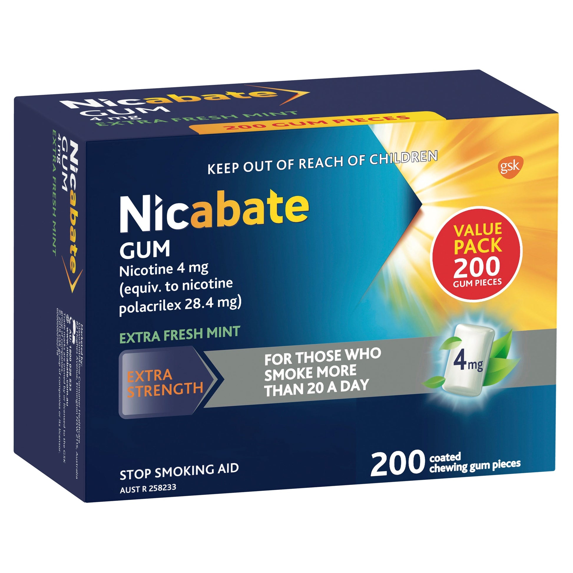 Nicabate Gum Extra Fresh Mint 4mg 200 Pieces - Cutprice Online