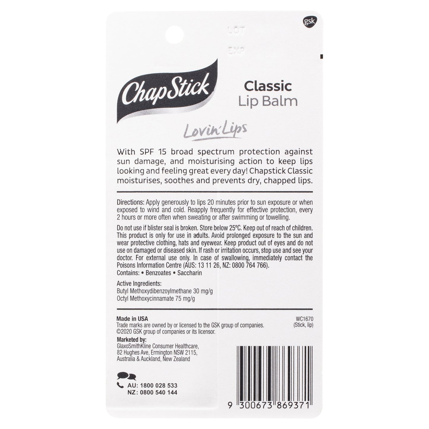 Chapstick Lip Balm Classic SPF 15+ 4.2g - Cutprice Online