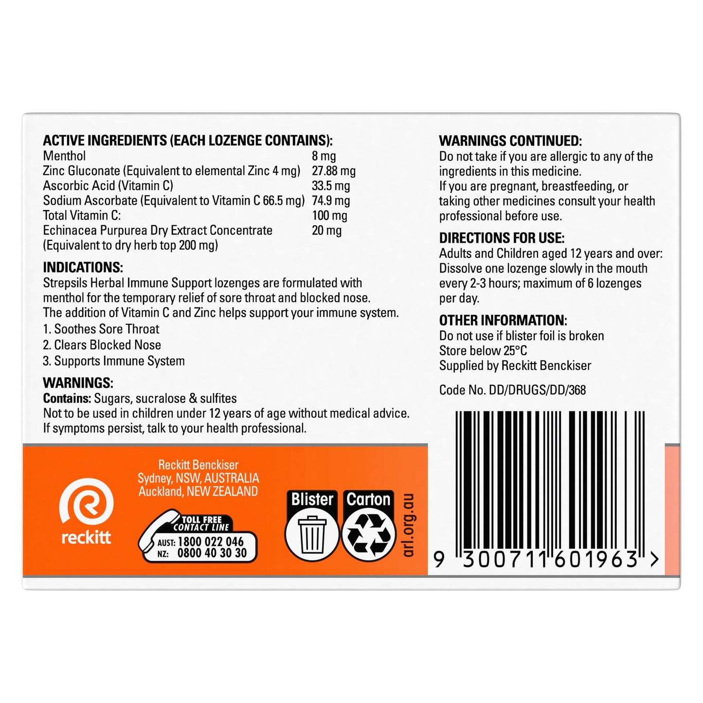 Strepsils Herbal Immune Support Lozenges Honey Lemon 32PK