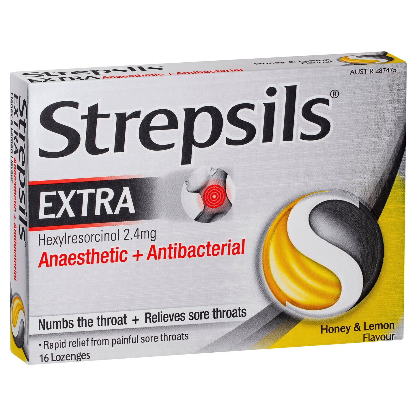 Strepsils Extra Honey Lemon Lozenges 16pk Fast Numbing Sore Throat Pain Relief with Anaesthetic - Cutprice Online