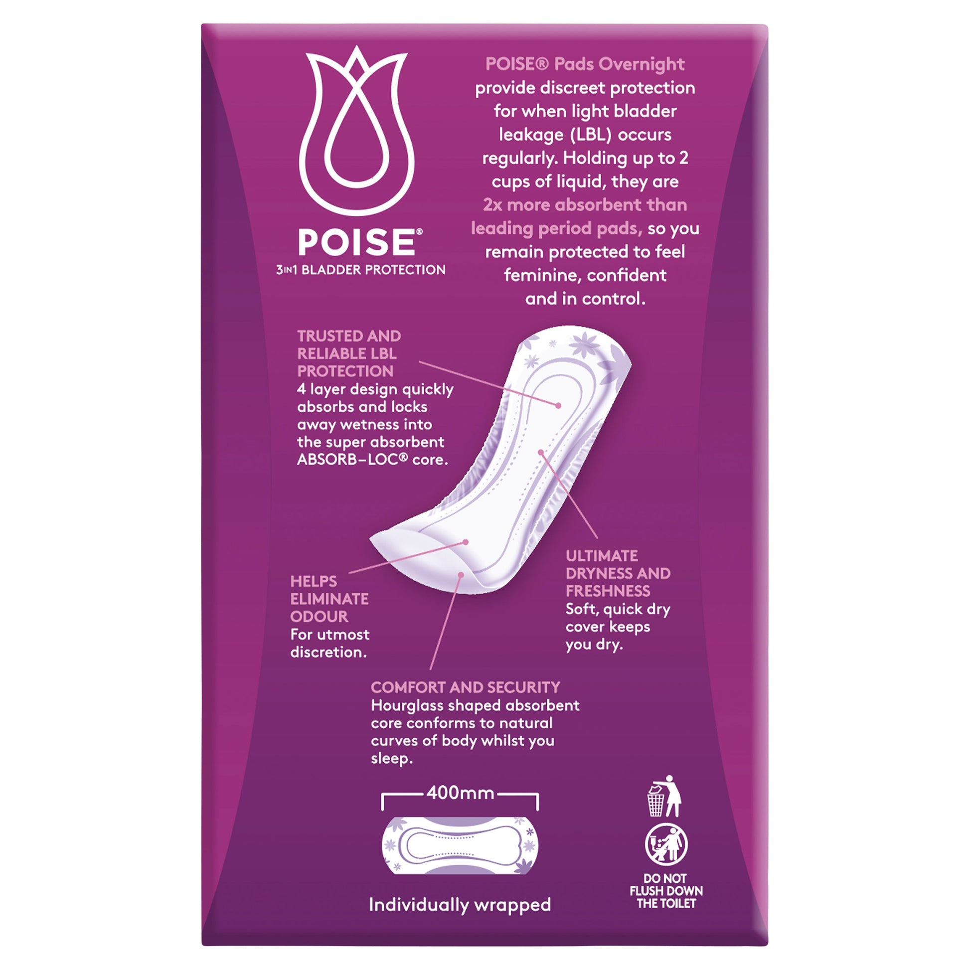 POISE OVERNIGHT PAD 8 PK - Cutprice Online