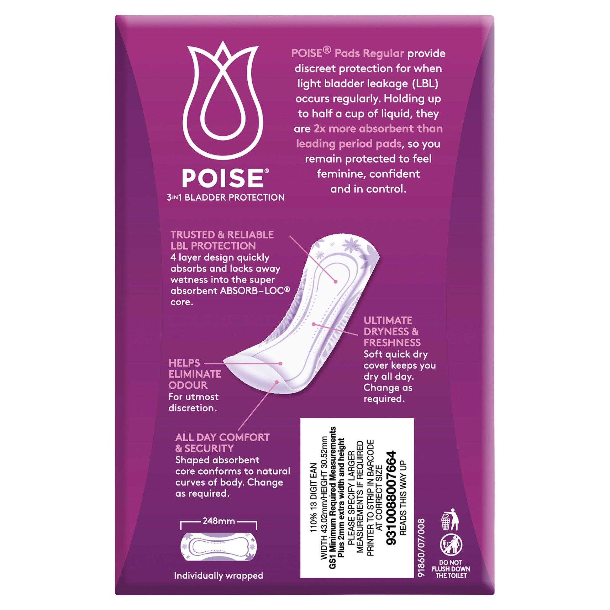 POISE REGULAR PAD 16PK - Cutprice Online