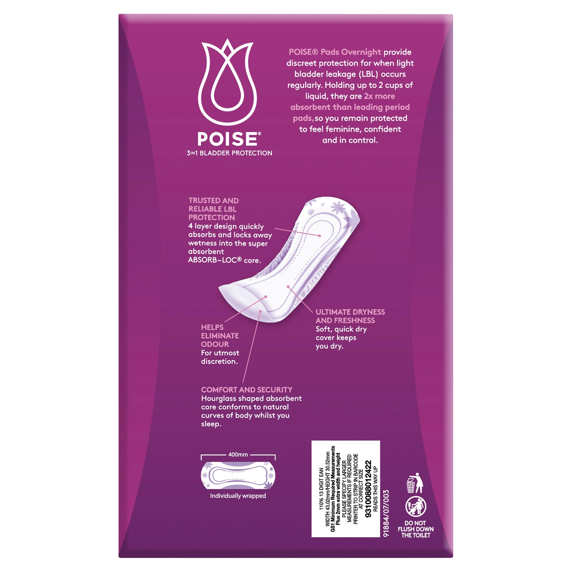 Poise Pads For Bladder Leaks Overnight 16 Pack - Cutprice Online