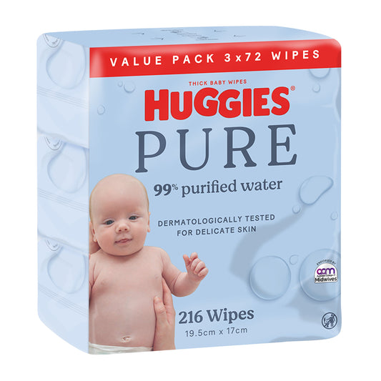 Huggies 99% Purified Water Wipes 3x72 Pack