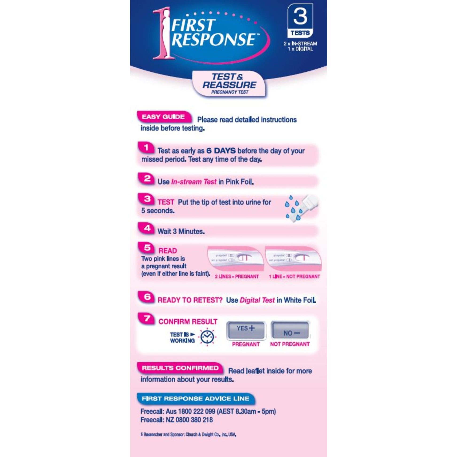 First Response Test & Reassure 3 Pregnancy Tests 2 In-Stream & 1 Digital