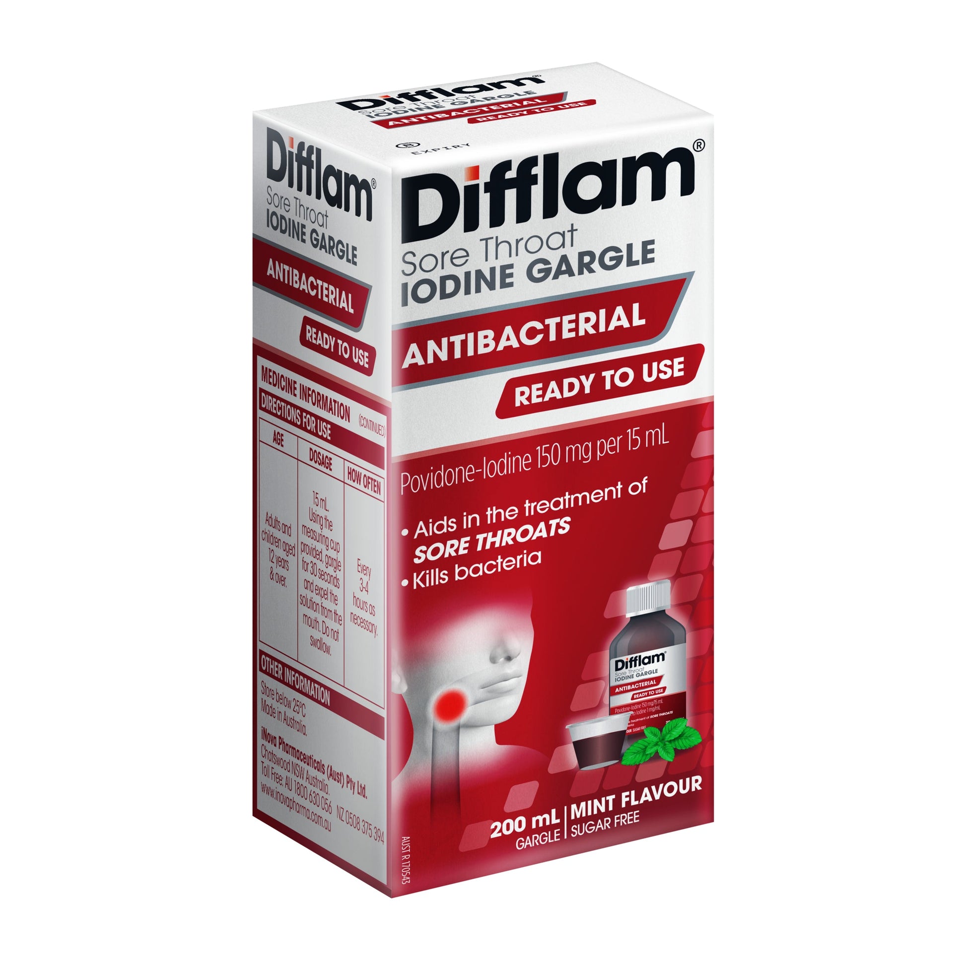 Difflam Sore Throat Gargle with Iodine 200ml - Cutprice Online