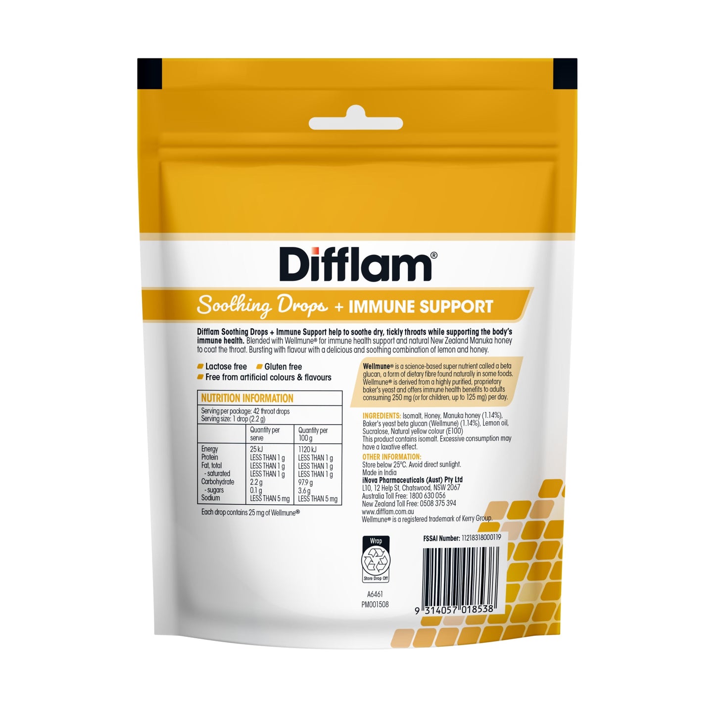 Difflam Soothing Drops + Immune Support Honey & Lemon 42 Drops - Cutprice Online