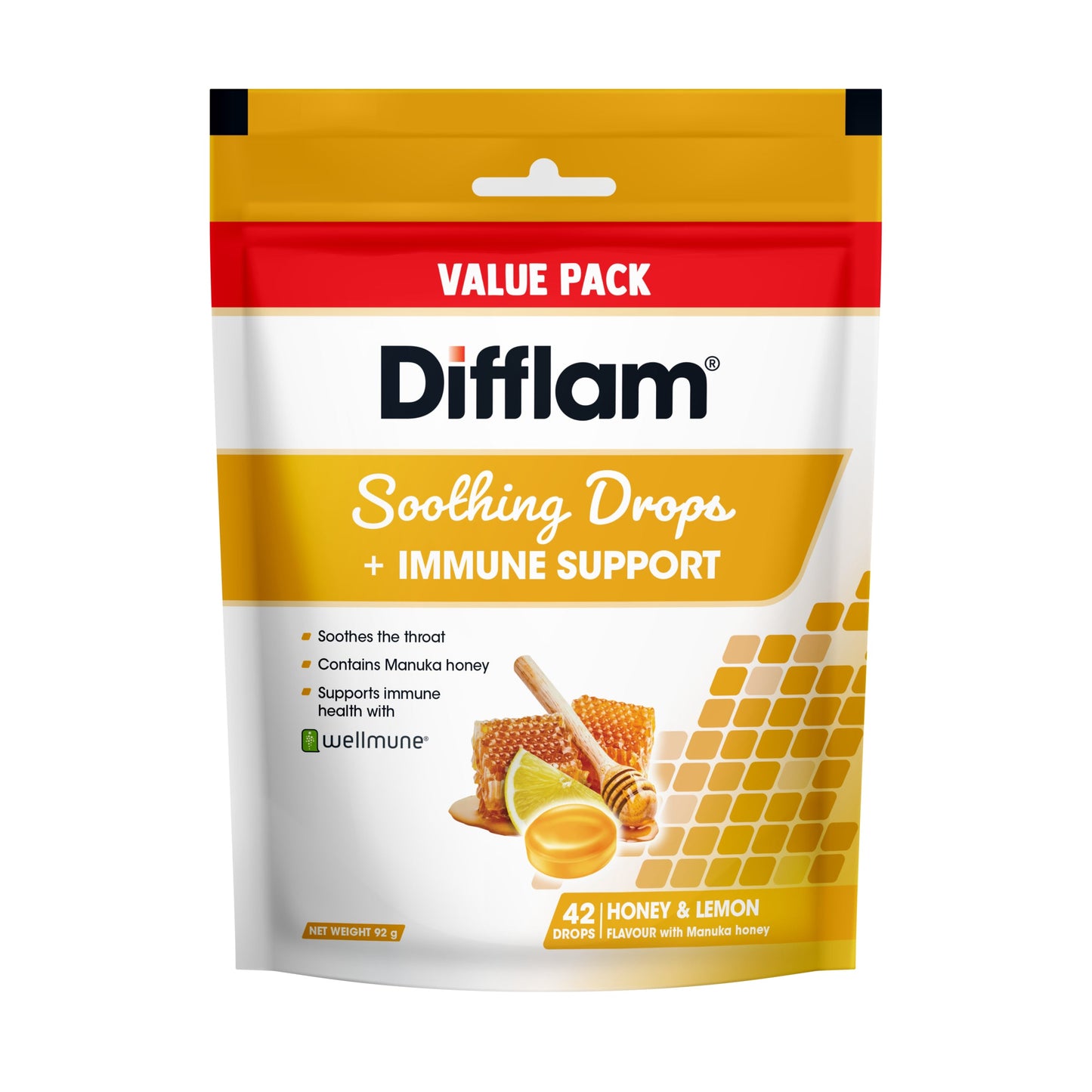 Difflam Soothing Drops + Immune Support Honey & Lemon 42 Drops - Cutprice Online
