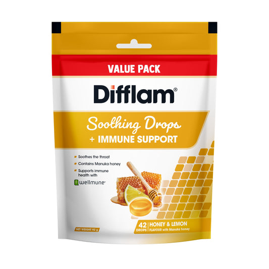 Difflam Soothing Drops + Immune Support Honey & Lemon 42 Drops - Cutprice Online