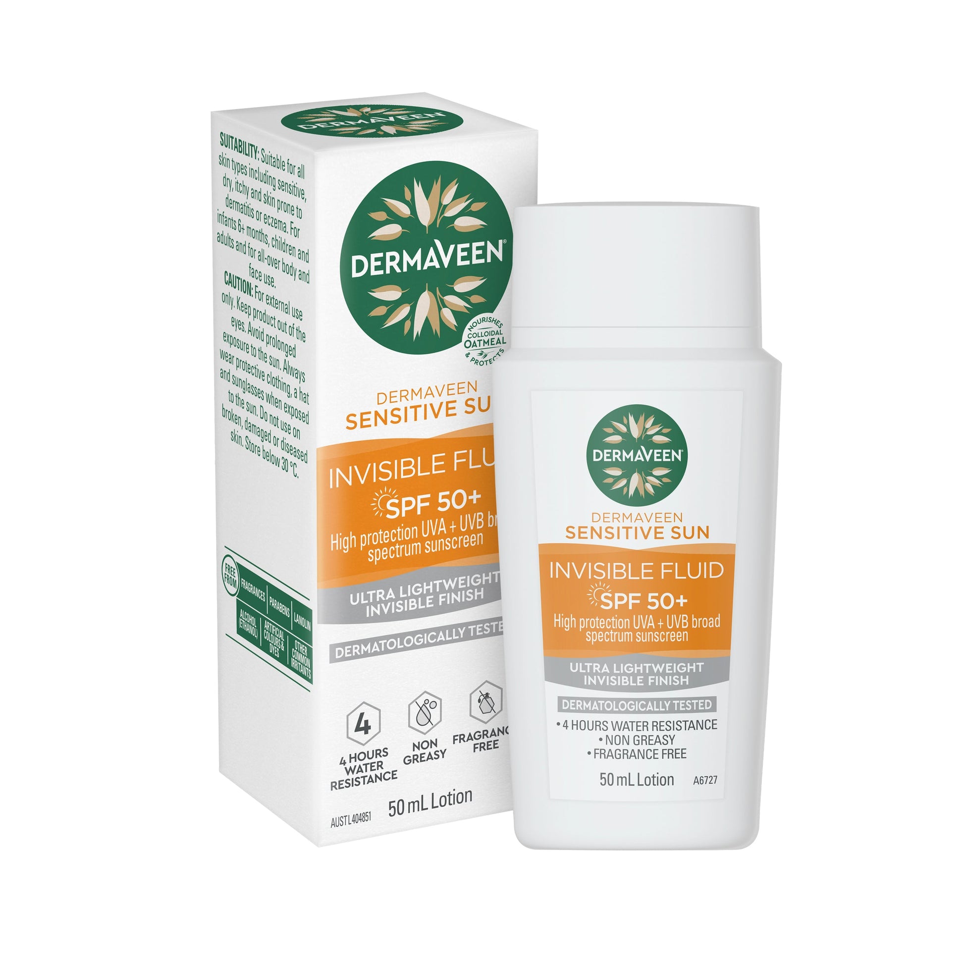 DermaVeen Sensitive Sun Invisible Fluid SPF50+ 50ml - Cutprice Online