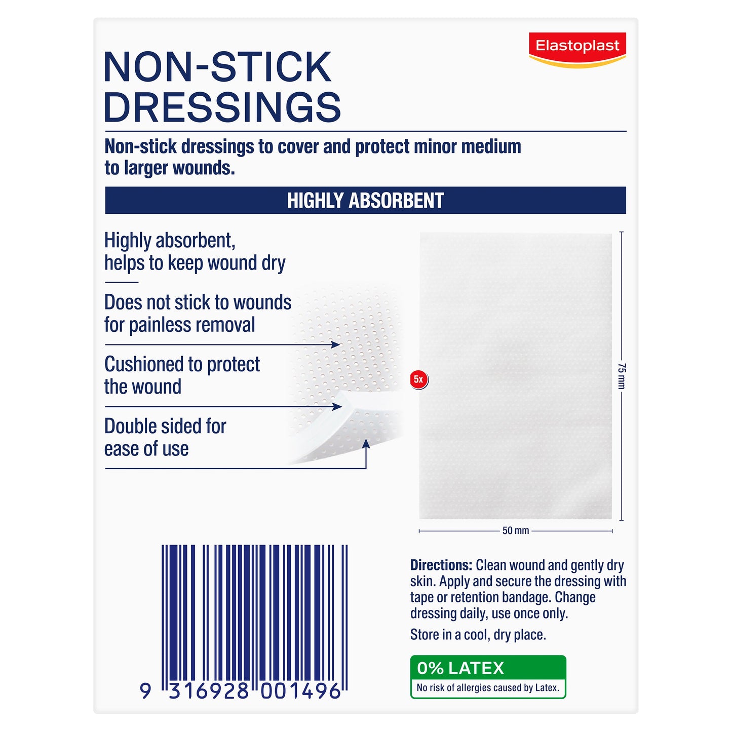 Elastoplast 21100 Non-Stick Wound Dressing 7.5cm x 5cm 5 Pack - Cutprice Online