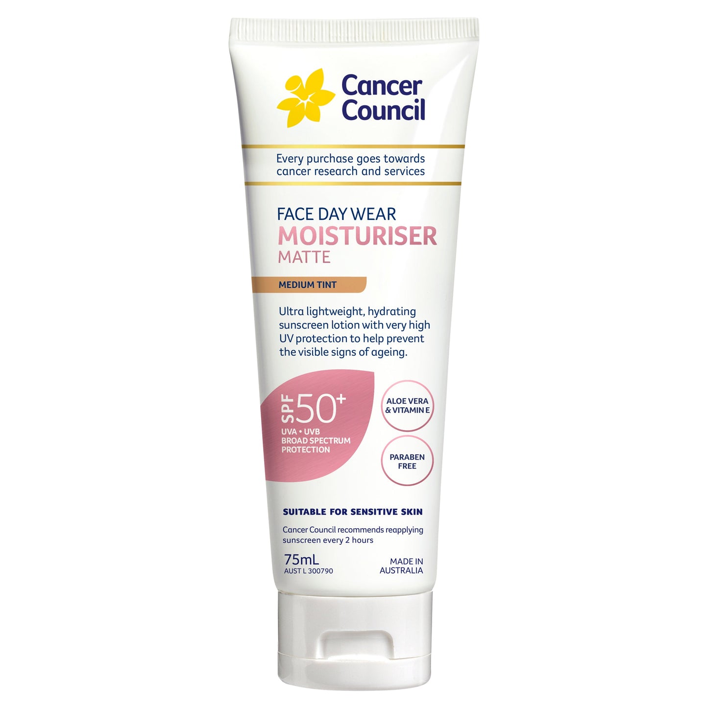 Cancer Council SPF 50+ Day Wear Face Matte Medium Tint 75ml Tube - Cutprice Online
