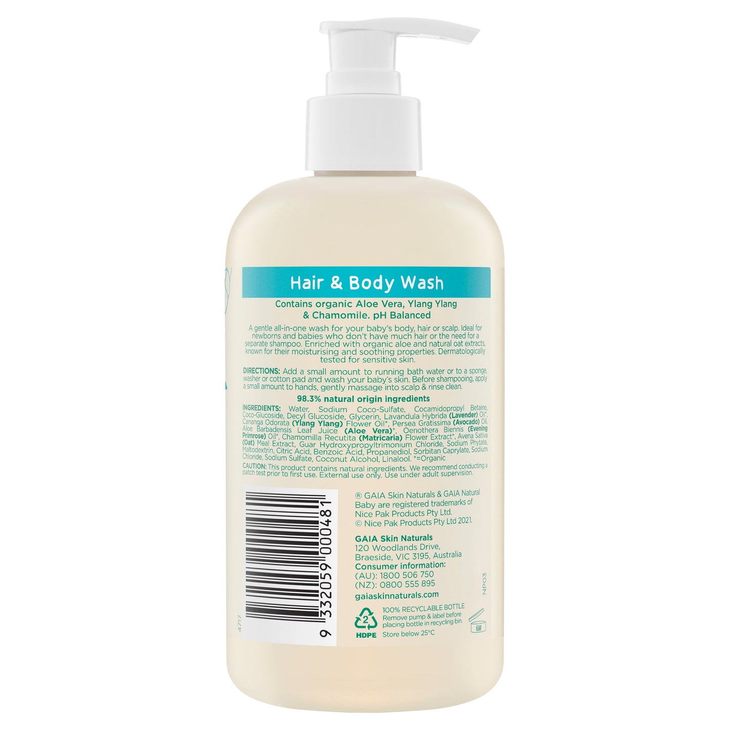 GAIA Natural Baby Hair & Body Wash 500ml - Cutprice Online