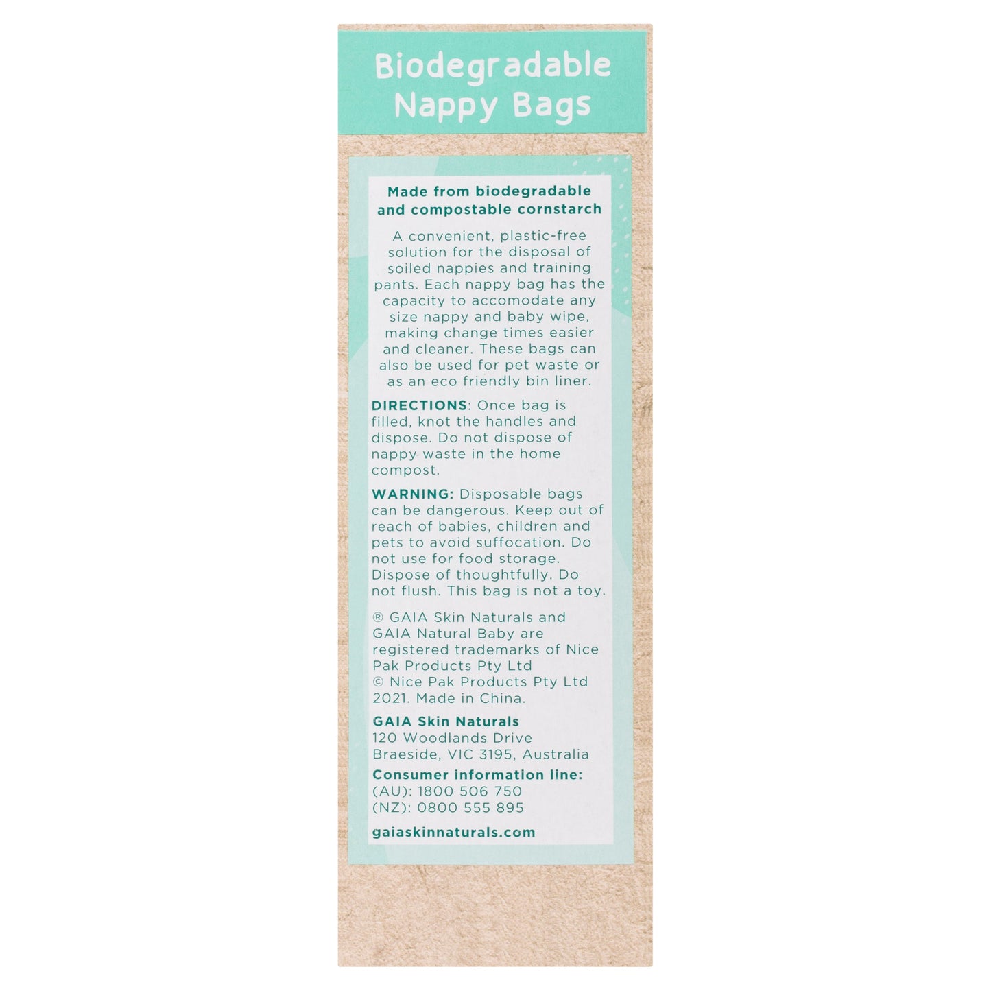 GAIA Natural Baby Biodegradable Nappy Bags 50pk
