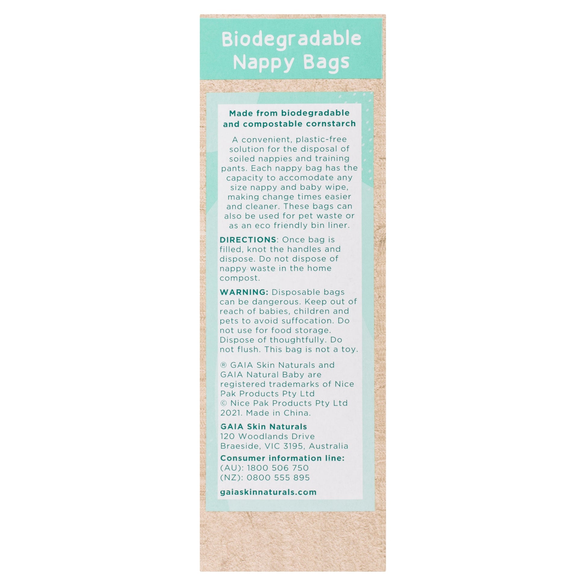 GAIA Natural Baby Biodegradable Nappy Bags 50pk
