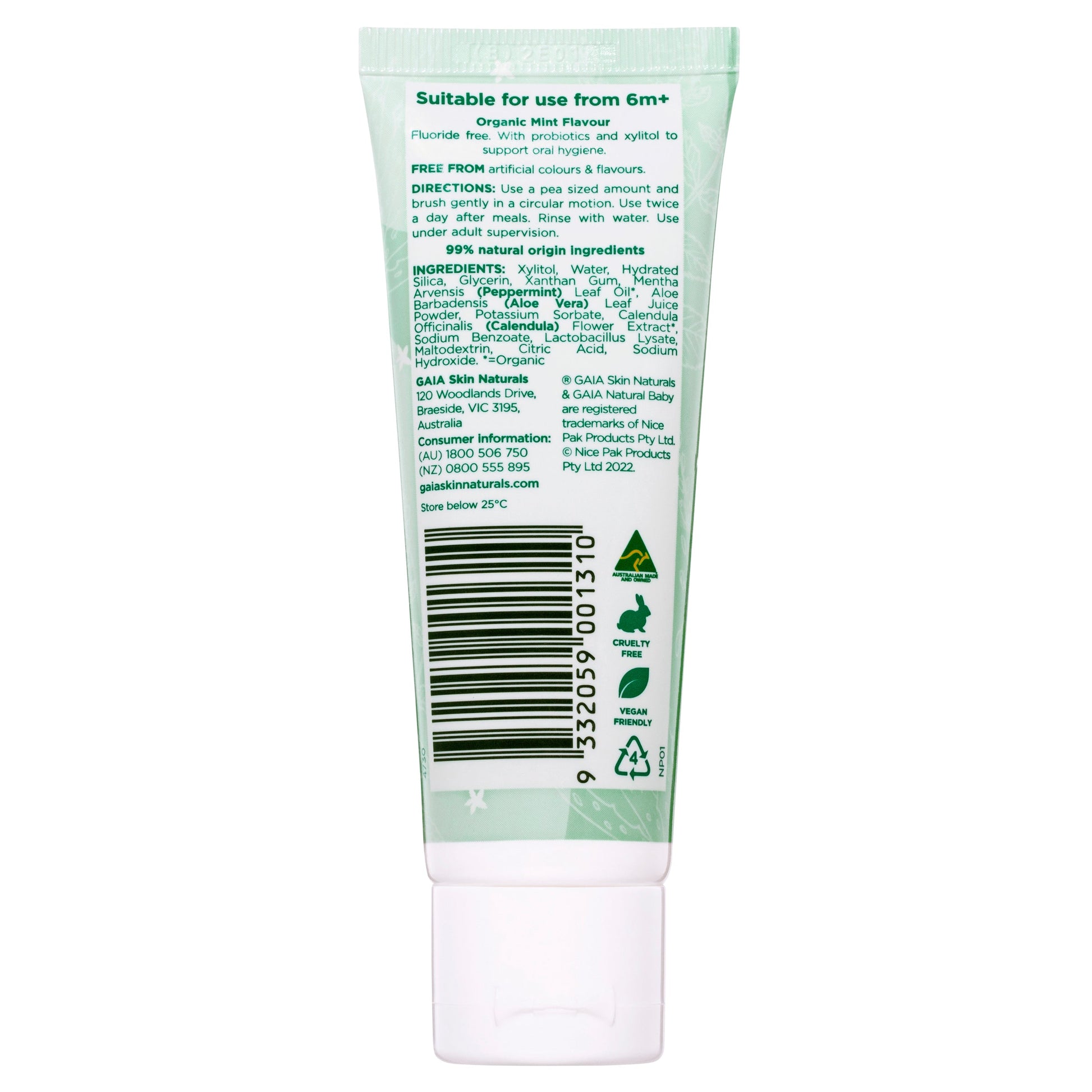 Gaia Natural Baby Probiotic Toothpaste Mild Mint 50g