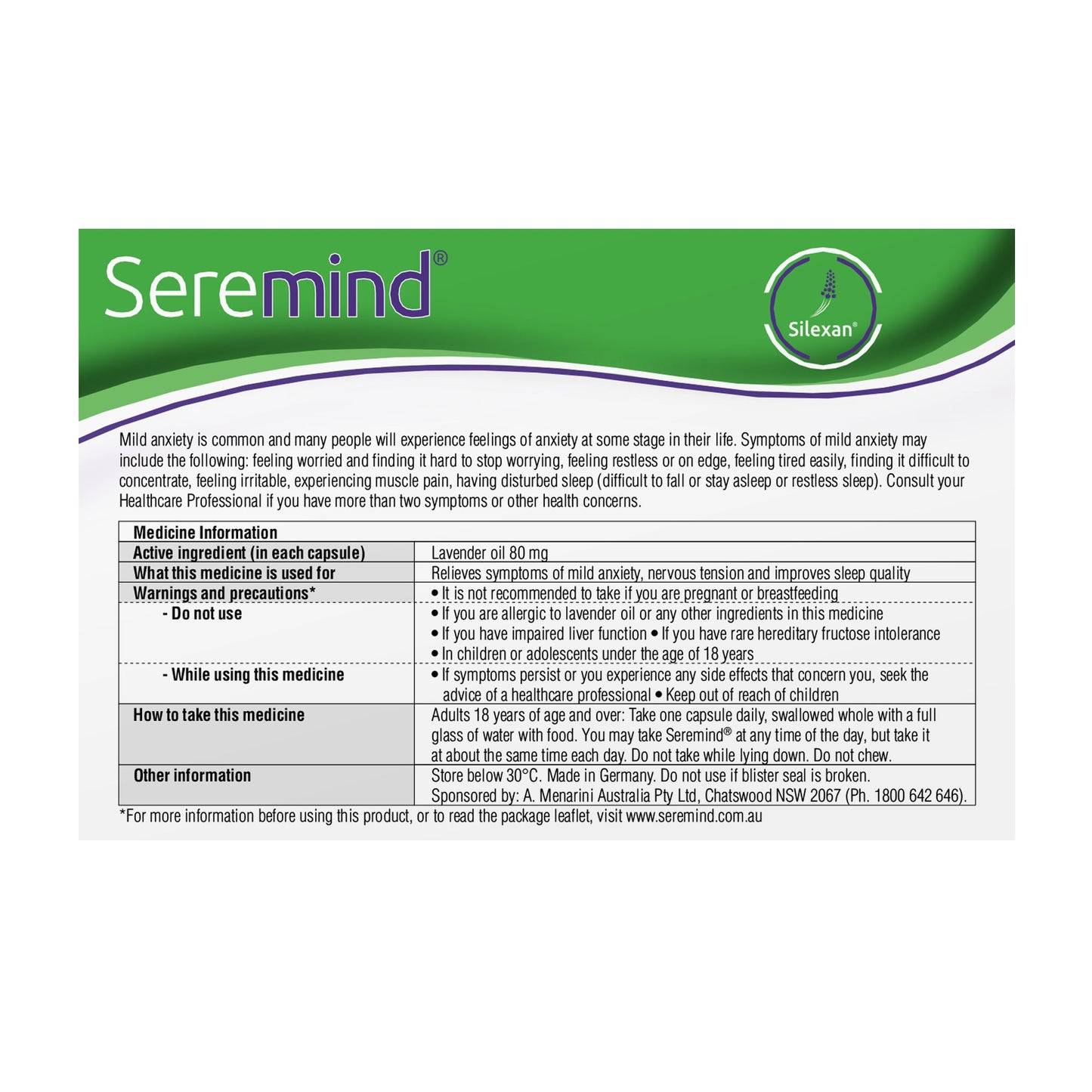 SEREMIND LAVENDER OIL 80MG CAPSULES 56 - Cutprice Online