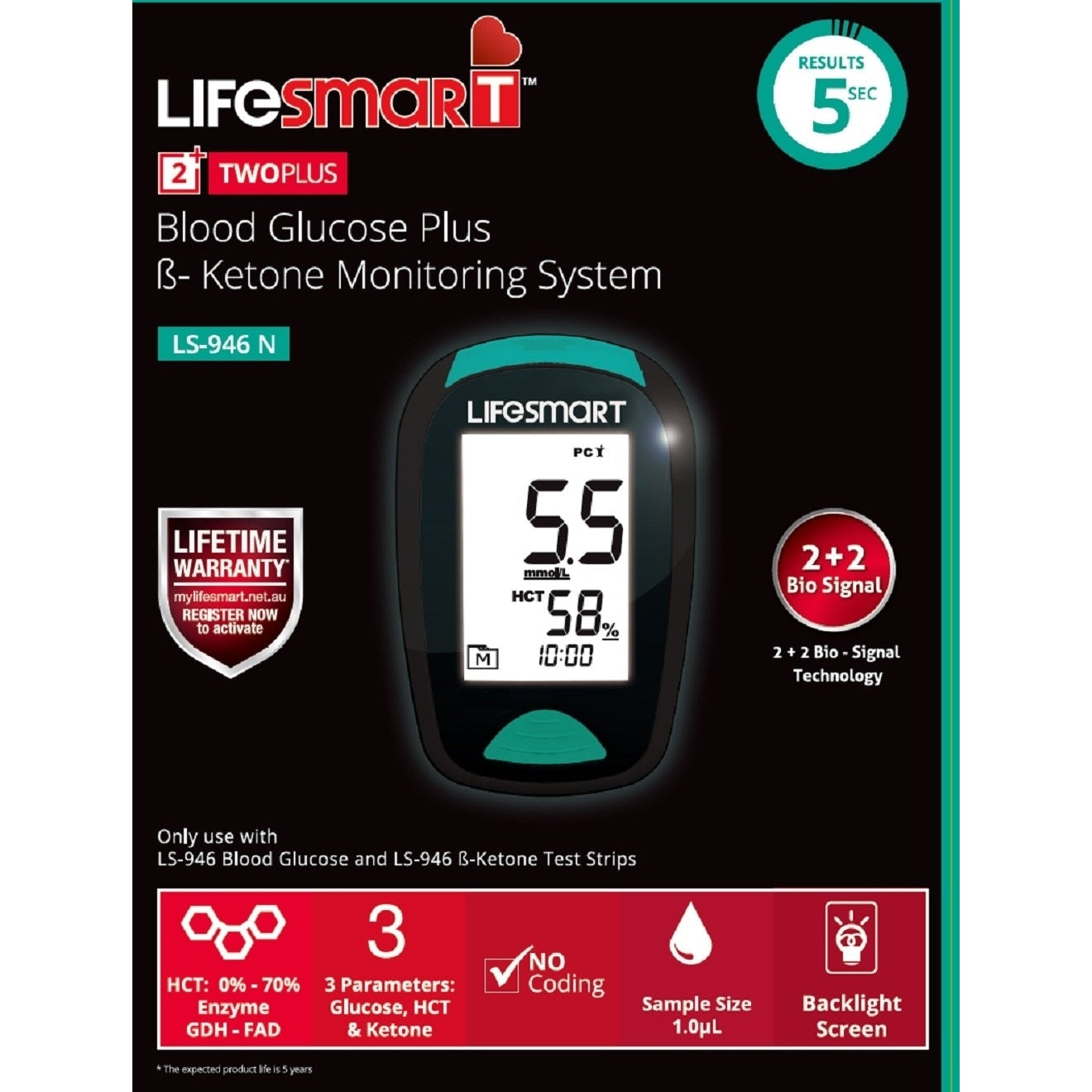 Lifesmart Two Plus Blood Glucose B-Ketone Monitor System LS-946N (Non-Bluetooth) - Cutprice Online