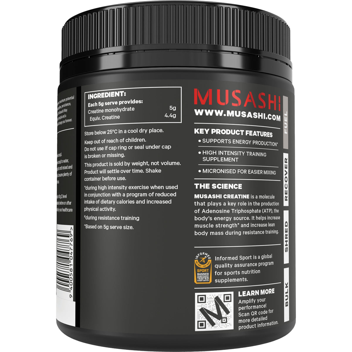 Musashi Creatine Unflavoured 350g