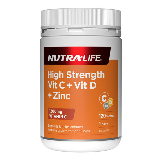 Nutra-Life High Strength Vitamin C + Vitamin D + Zinc 120 Tablets NUTRA-LIFE