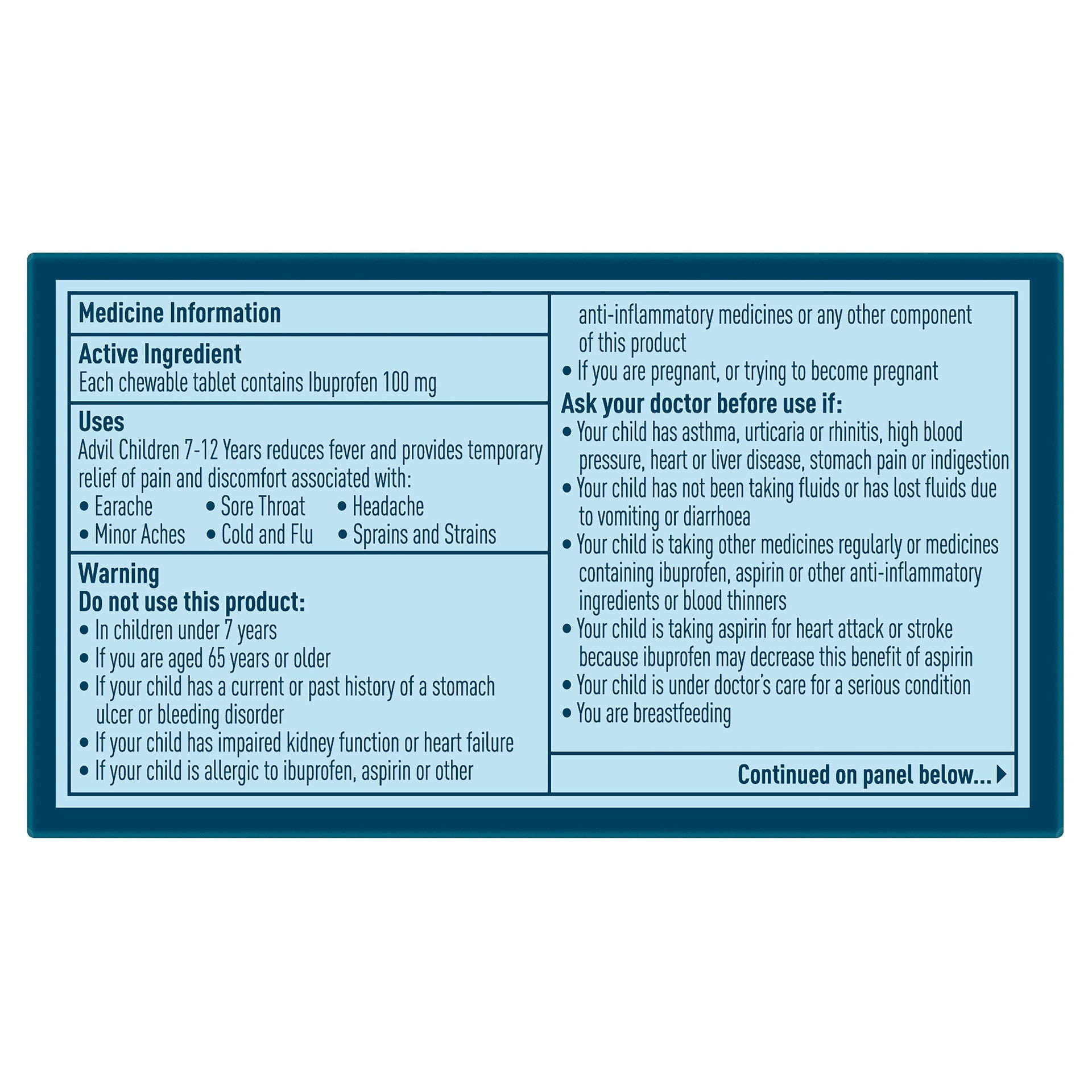 Advil Childrens 7-12 Years 20 Chewable Tablets - Cutprice Online
