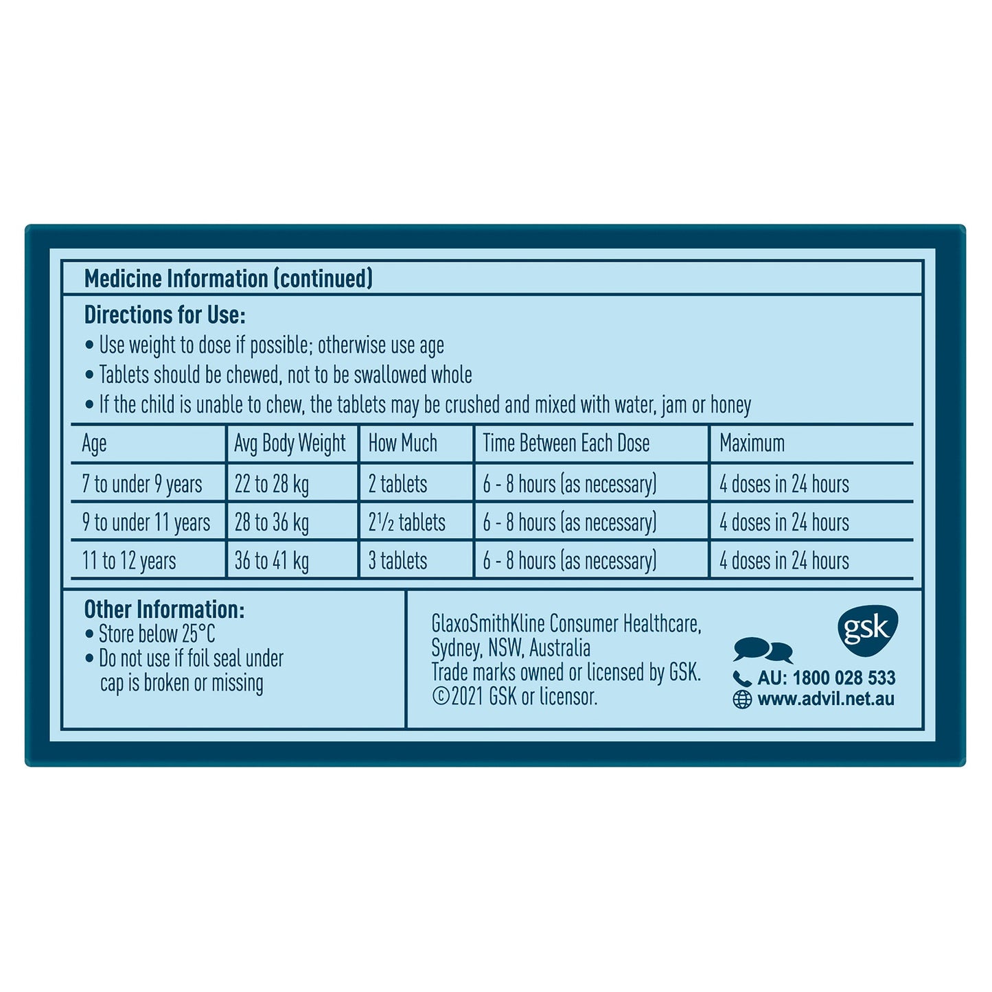 Advil Childrens 7-12 Years 20 Chewable Tablets - Cutprice Online