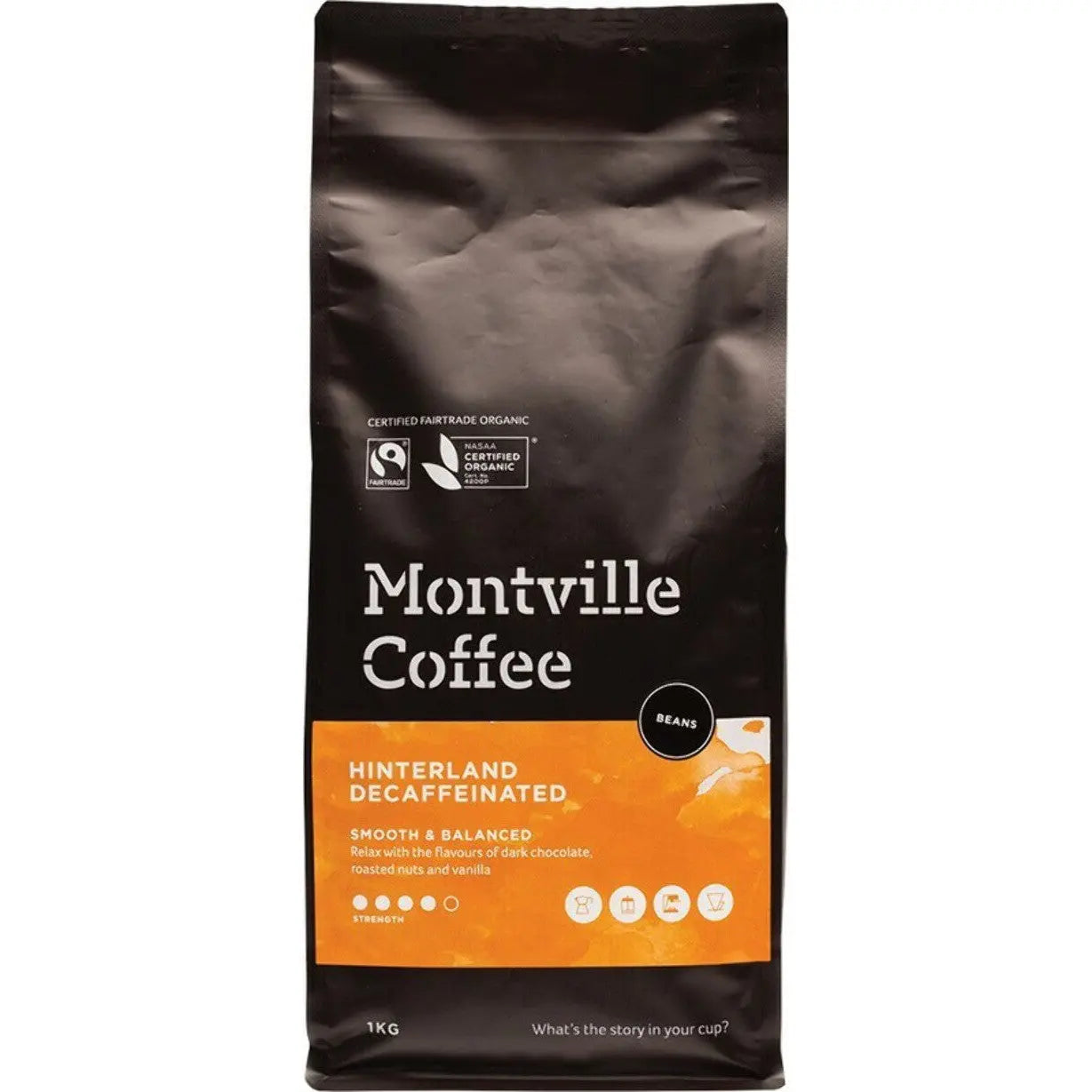 MONTVILLE COFFEE Decaf Coffee Beans Hinterland Blend 1kg MONTVILLE