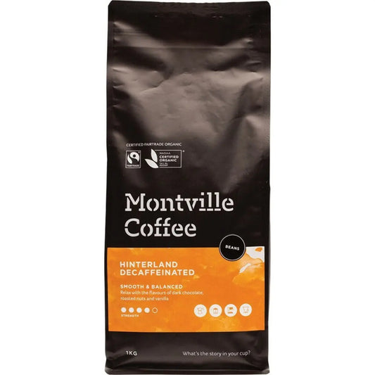MONTVILLE COFFEE Decaf Coffee Beans Hinterland Blend 1kg MONTVILLE
