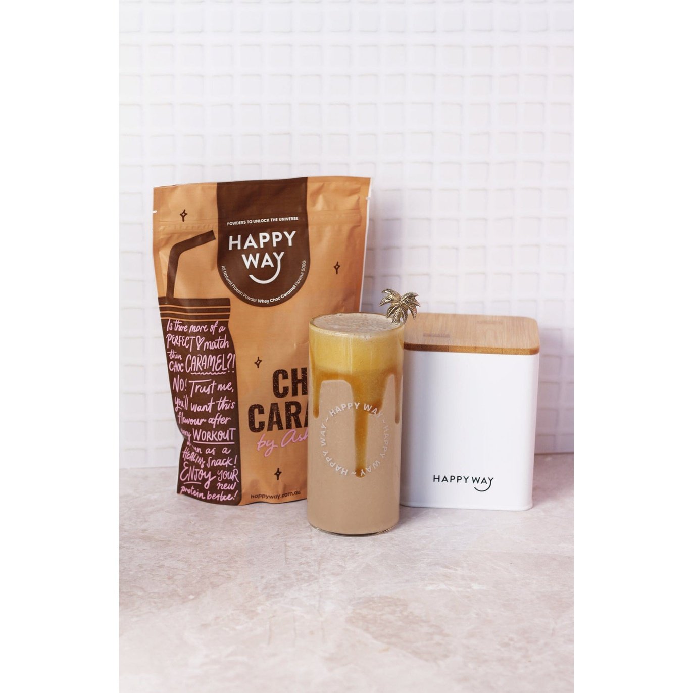 HAPPY WAY Ashy Bines Vegan Protein Powder Choc Caramel 500g - Cutprice Online