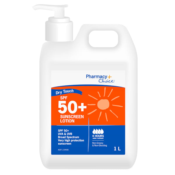 Pharmacy Choice OTC Dry Touch SPF 50+ Sunscreen Lotion Pump Bottle 1L