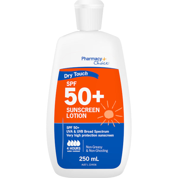 Pharmacy Choice OTC Dry Touch SPF 50+ Sunscreen Lotion Bottle 250mL