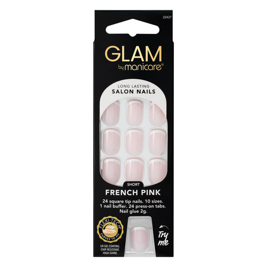 Manicare Glam Press On Nails Medium Square French Pink Kit