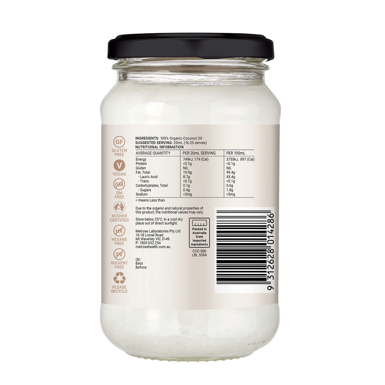 Melrose Organic Coconut Oil Flavour Free 325ml - Cutprice Online