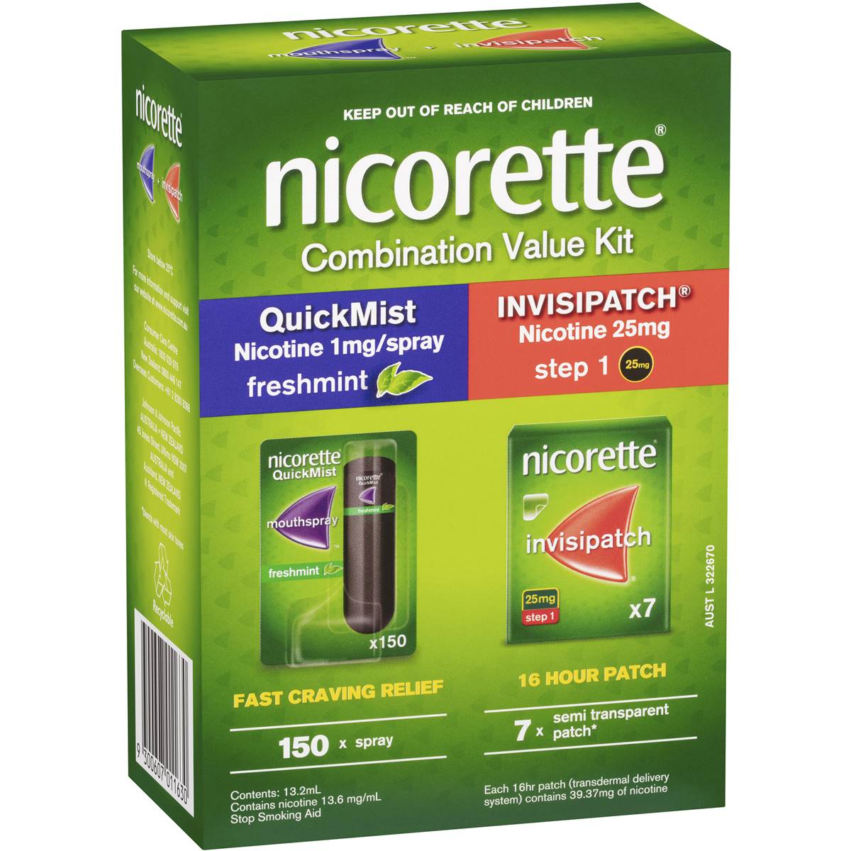 Nicorette Combination Value Kit 150 Sprays & 7 Patches Each - Cutprice Online