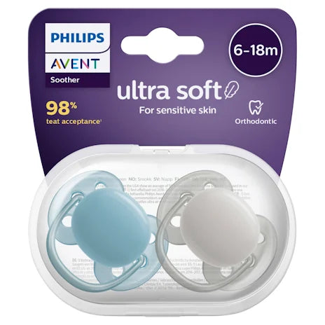 Avent Ultra Soft Soother Neutral 6 - 18 Months 2 Pack (Assorted Colours) - Cutprice Online