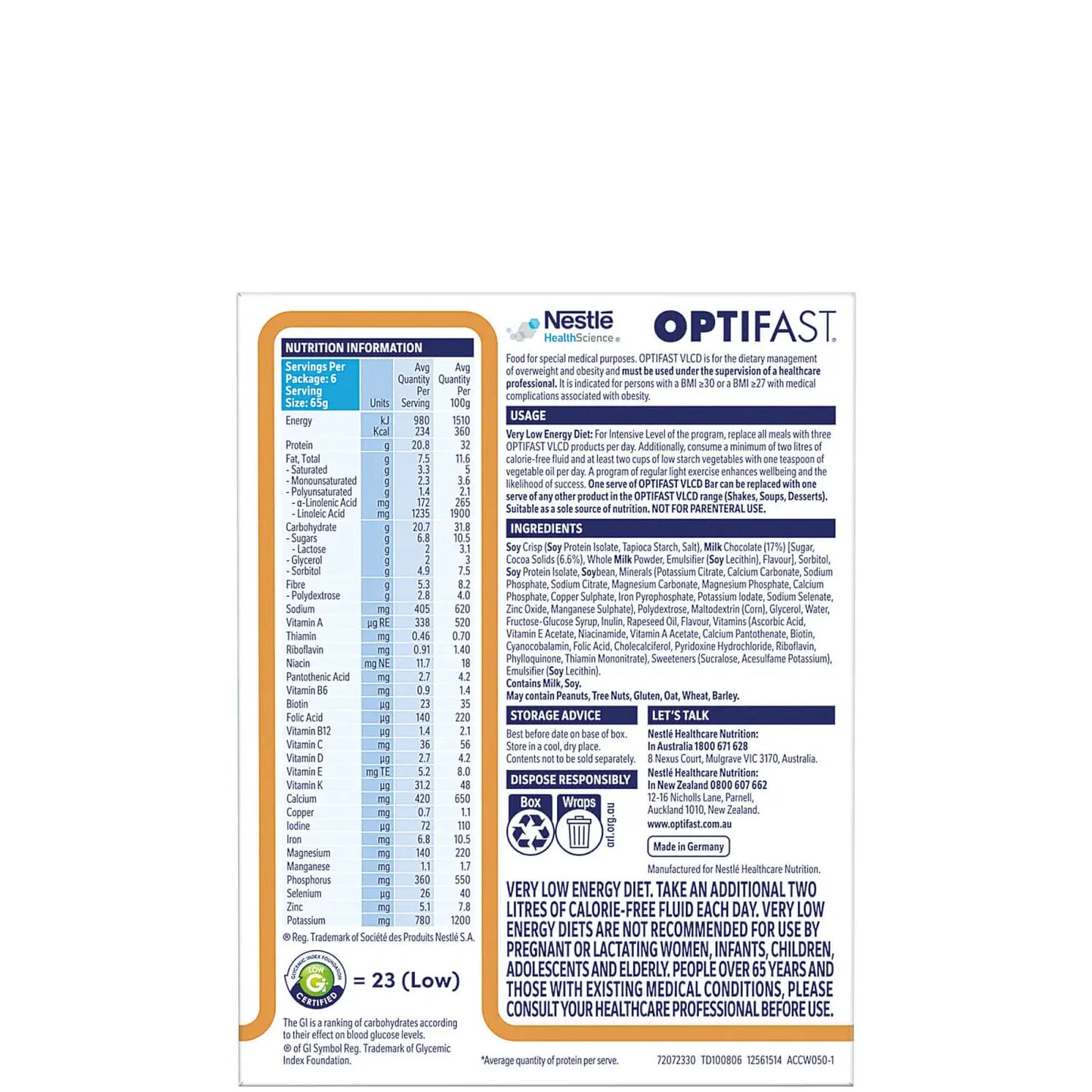 Optifast VLCD Bar Cappuccino 6x65g - Cutprice Online