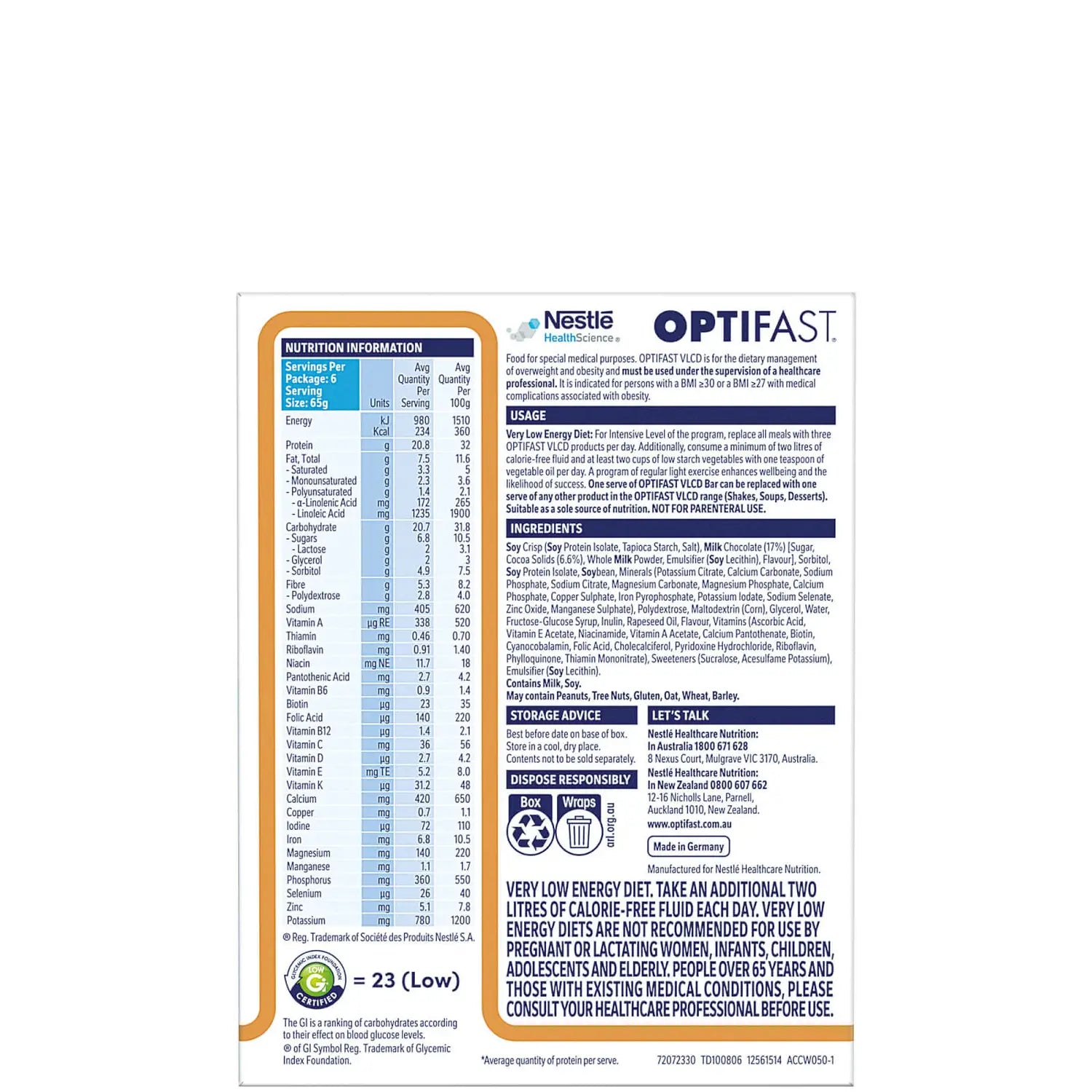 Optifast VLCD Bar Cappuccino 6x65g - Cutprice Online