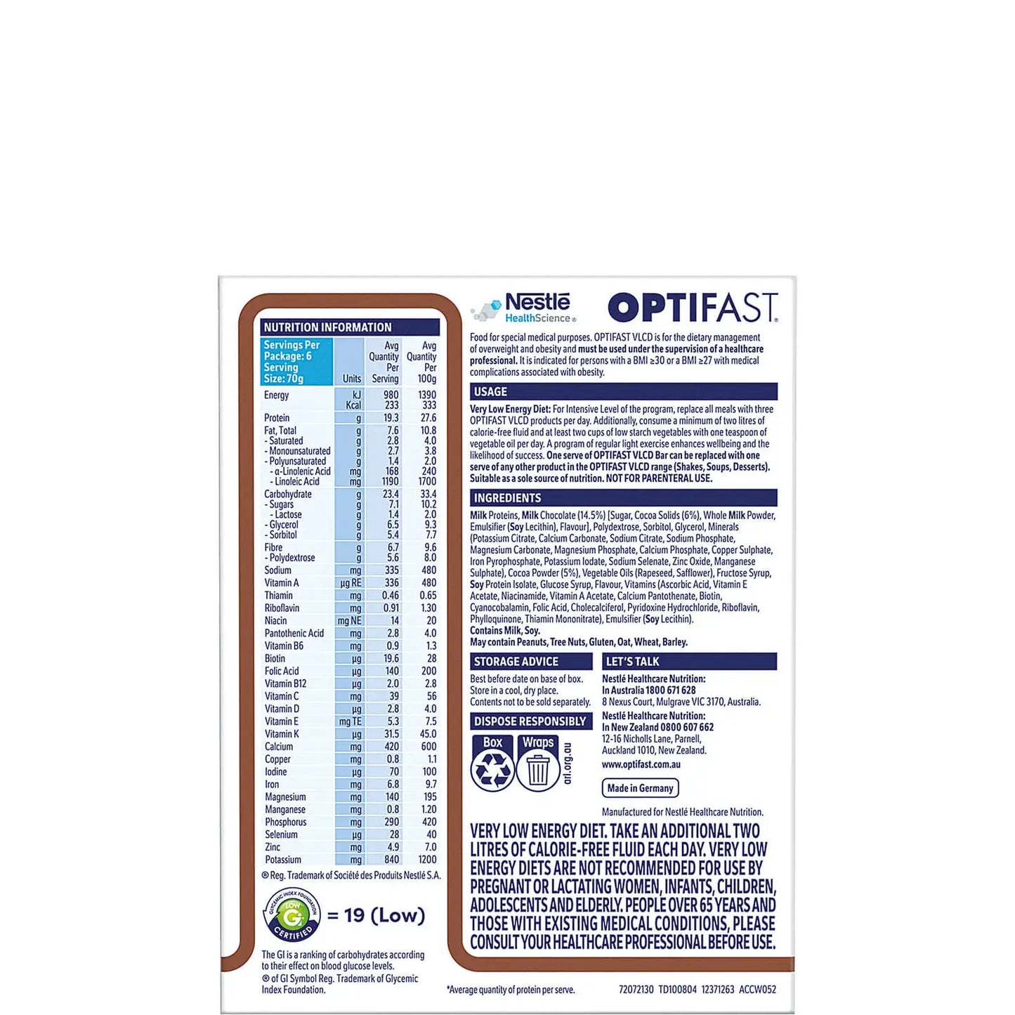 Optifast VLCD Bar Chocolate 6x70g - Cutprice Online