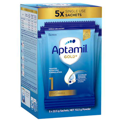 Aptamil Gold+ 1 Baby Infant Formula Powder Sachets From Birth to 6 Months 22.5g 5 Pack - Cutprice Online