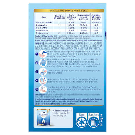 Aptamil Gold+ 1 Baby Infant Formula Powder Sachets From Birth to 6 Months 22.5g 5 Pack - Cutprice Online