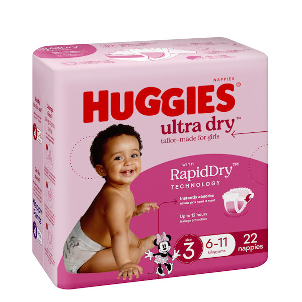 Huggies Ultra Dry Nappies Crawler Girls 22 Pack