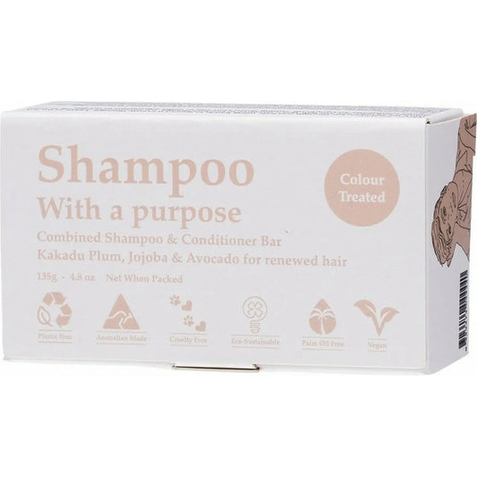 SHAMPOO WITH A PURPOSE Shampoo & Conditioner Bar Colour Treated Hair 135g SHAMPOO WITH A PURPOSE