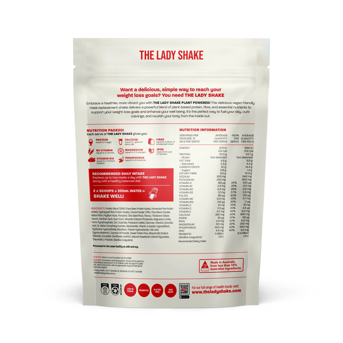 The Lady Shake Plant Powered Chocolate 840g