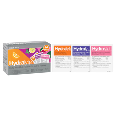 Hydralyte Fruity Bliss Multi-Flavour Electrolyte Powder 24 Sachets