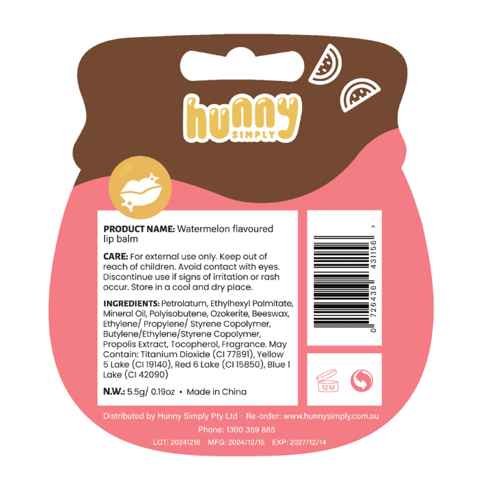 HUNNY SIMPLY Lip Balm Watermelon Flavoured 5.5g