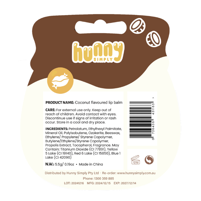 HUNNY SIMPLY Lip Balm Coconut Flavoured 5.5g