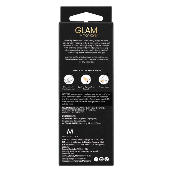 Glam by Manicare Glam Ready Pre-Glued Nails - La Petite French 30 Pack