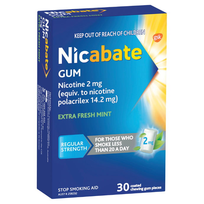 Nicabate Extra Fresh Mint Gum Quit Smoking 2mg 30 Pack - Cutprice Online