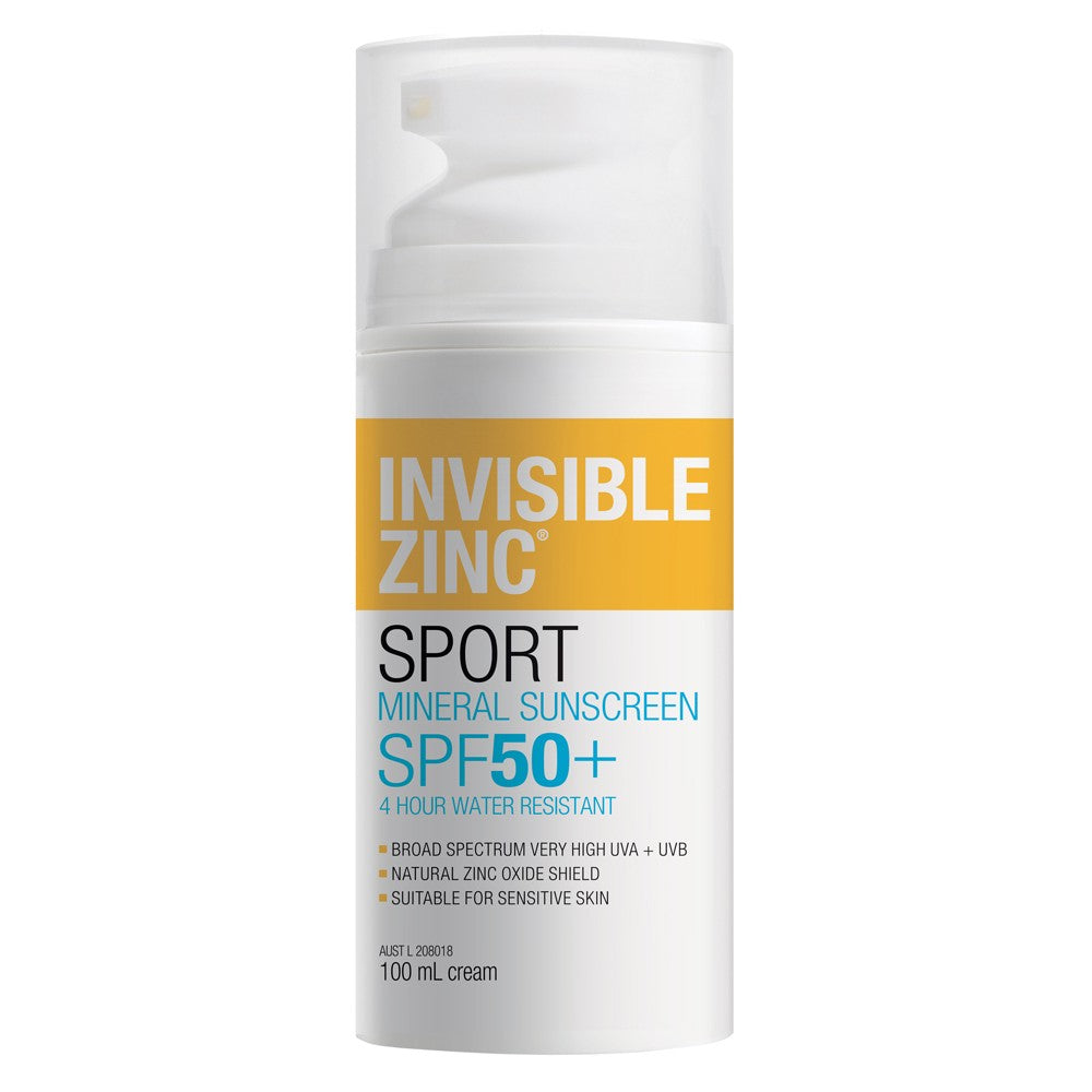 Invisible Zinc SPF 50+ Sport Mineral Sunscreen 4 Hour Water Resistant 100ml - Cutprice Online